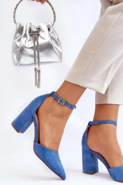 Boto Czółenka Zamszowe|Czółenka Na Słupku*Zamszowe Czółenka Na Słupku Niebieskie Lexie