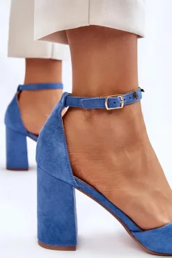 Boto Czółenka Zamszowe|Czółenka Na Słupku*Zamszowe Czółenka Na Słupku Niebieskie Lexie