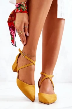 Boto Czółenka Zamszowe|Czółenka Na Słupku*Zamszowe Czółenka Na Słupku W Szpic Żółte Shelley