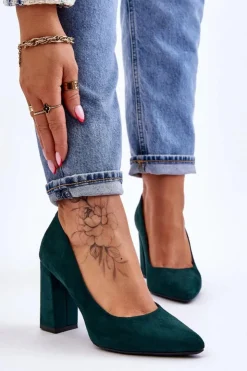 Damskie Buty Sergio Leone Zamszowe Czółenka Na Słupku Sergio Leone PB216 Zielone