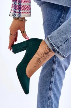 Damskie Buty Sergio Leone Zamszowe Czółenka Na Słupku Sergio Leone PB216 Zielone