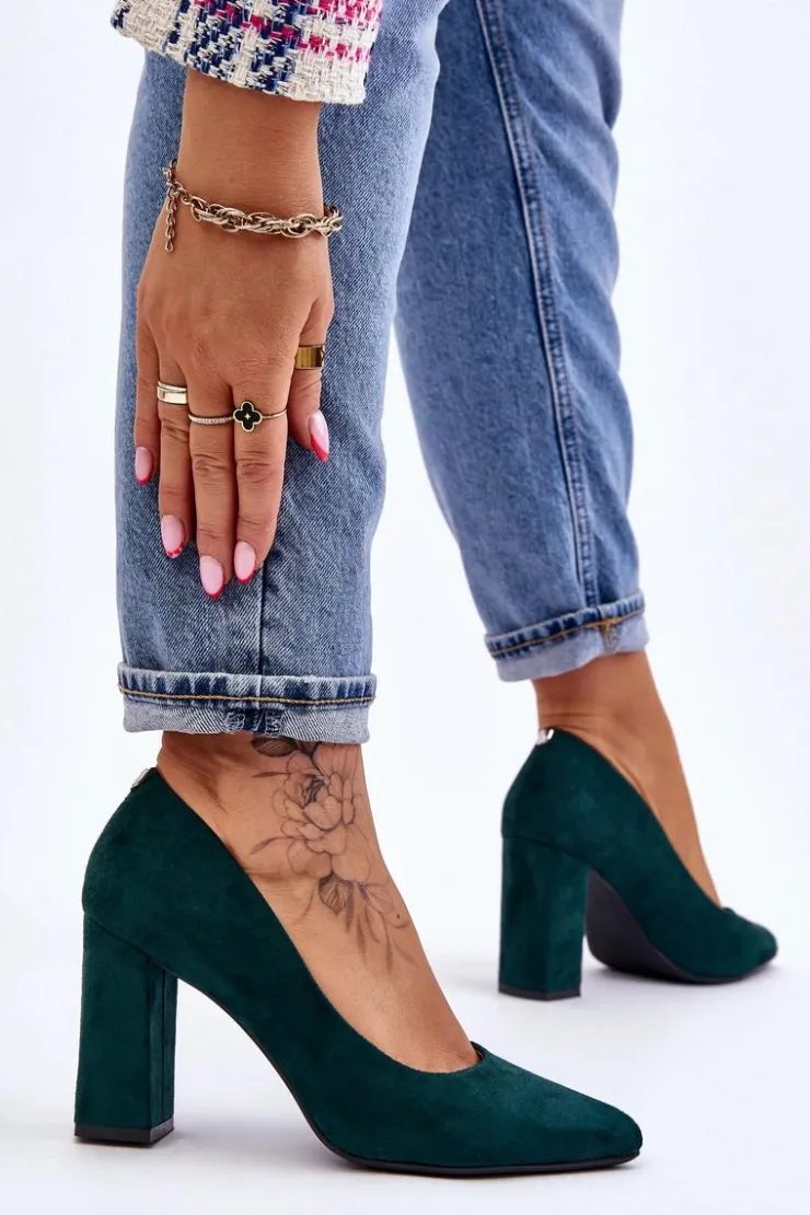 Damskie Buty Sergio Leone Zamszowe Czółenka Na Słupku Sergio Leone PB216 Zielone