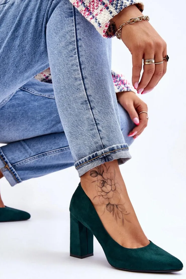 Damskie Buty Sergio Leone Zamszowe Czółenka Na Słupku Sergio Leone PB216 Zielone