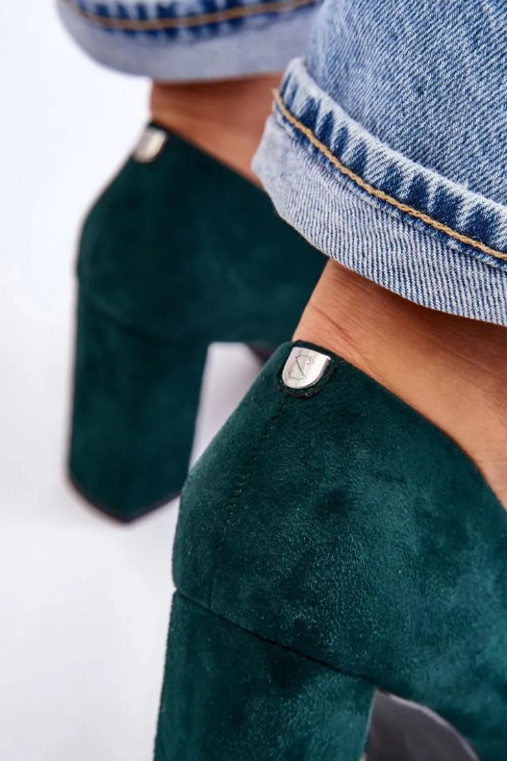 Damskie Buty Sergio Leone Zamszowe Czółenka Na Słupku Sergio Leone PB216 Zielone