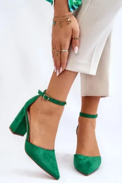Boto Czółenka Zamszowe|Czółenka Na Słupku*Zamszowe Czółenka Na Słupku Zielone Lexie