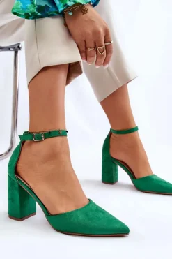 Boto Czółenka Zamszowe|Czółenka Na Słupku*Zamszowe Czółenka Na Słupku Zielone Lexie