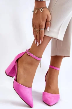 Outlet Boto Zamszowe Czółenka Na Słupku Różowe Lexie