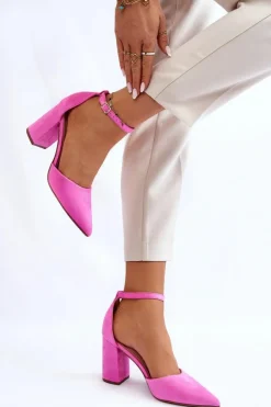 Outlet Boto Zamszowe Czółenka Na Słupku Różowe Lexie