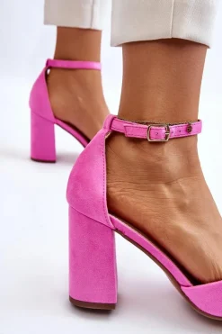 Outlet Boto Zamszowe Czółenka Na Słupku Różowe Lexie