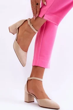 Damskie Boto Zamszowe Czółenka Na Słupku Beżowe Promise