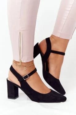 Buty Sergio Leone Czółenka Na Słupku*Zamszowe Czółenka Na Słupku Sergio Leone PB446 Czarne