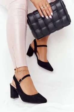 Buty Sergio Leone Czółenka Na Słupku*Zamszowe Czółenka Na Słupku Sergio Leone PB446 Czarne