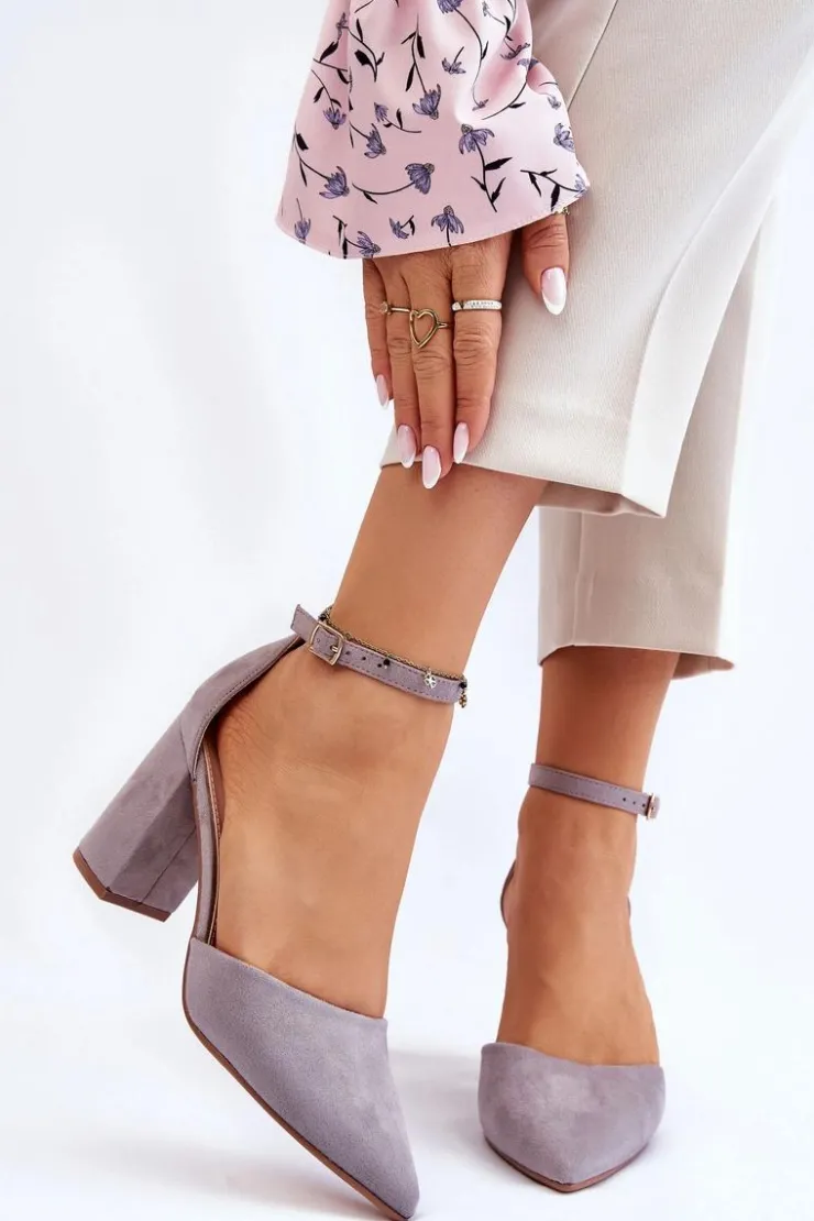 Damskie Boto Zamszowe Czółenka Na Słupku Szare Lexie