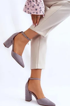 Damskie Boto Zamszowe Czółenka Na Słupku Szare Lexie