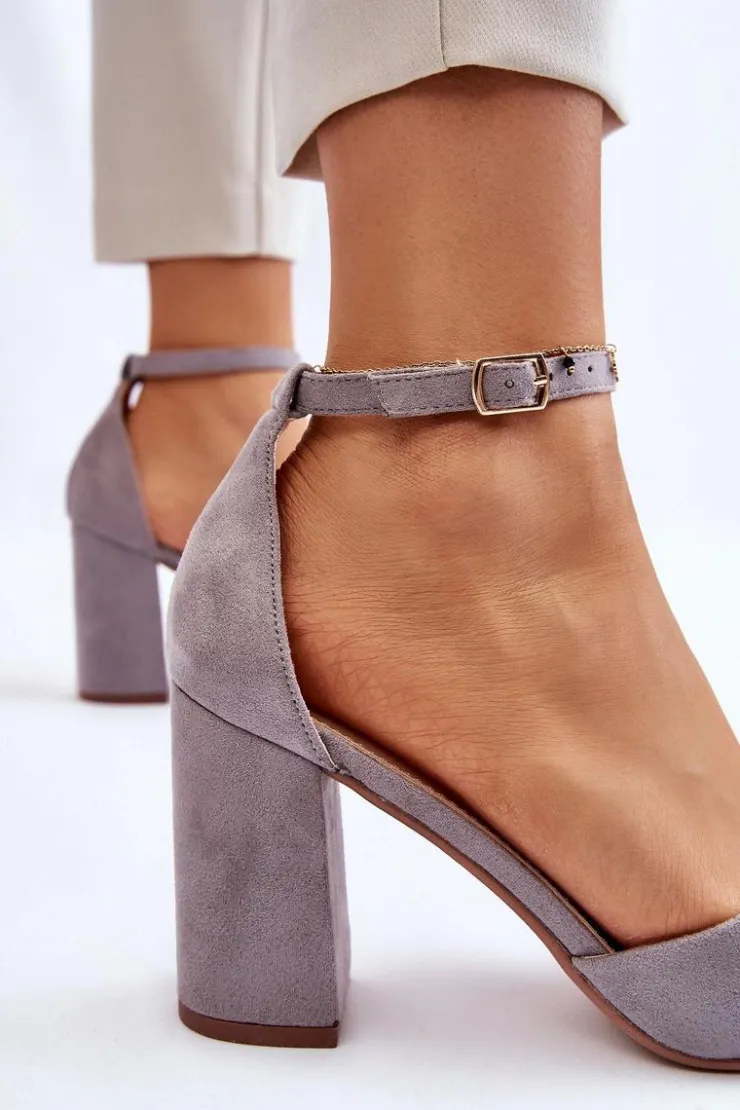 Damskie Boto Zamszowe Czółenka Na Słupku Szare Lexie