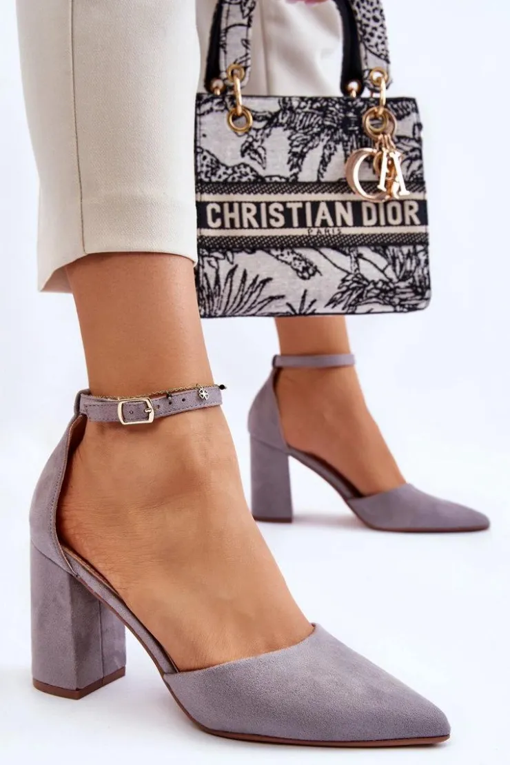 Damskie Boto Zamszowe Czółenka Na Słupku Szare Lexie