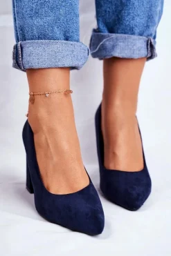 Hot Buty Sergio Leone Zamszowe Czółenka Na Słupku Sergio Leone PB216 Granatowe