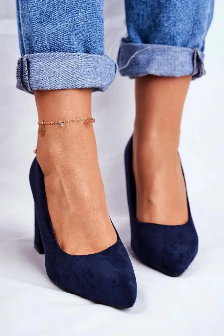 Hot Buty Sergio Leone Zamszowe Czółenka Na Słupku Sergio Leone PB216 Granatowe