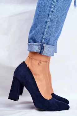 Hot Buty Sergio Leone Zamszowe Czółenka Na Słupku Sergio Leone PB216 Granatowe