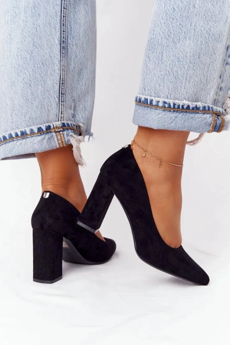 Damskie Buty Sergio Leone Zamszowe Czółenka Na Słupku Sergio Leone PB216 Czarne