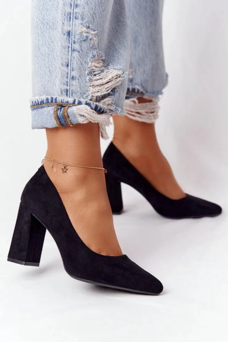 Damskie Buty Sergio Leone Zamszowe Czółenka Na Słupku Sergio Leone PB216 Czarne