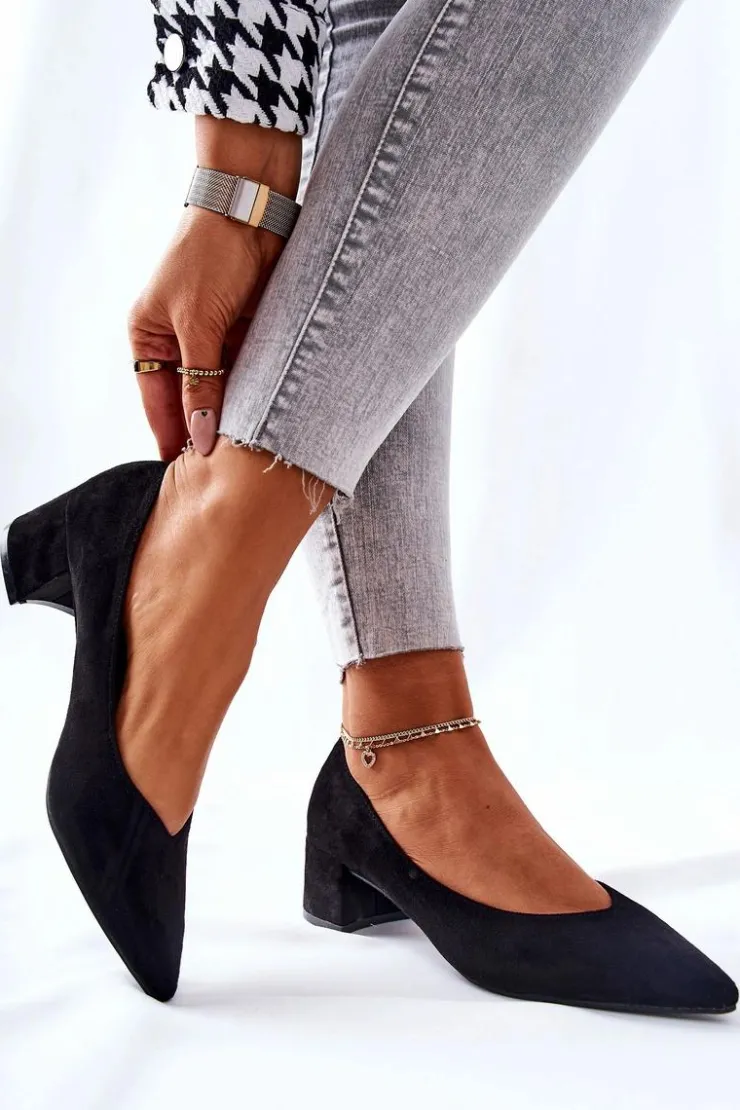 Damskie Boto Zamszowe Czółenka Na Słupku Czarne Rossie
