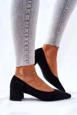 Damskie Boto Zamszowe Czółenka Na Słupku Czarne Rossie