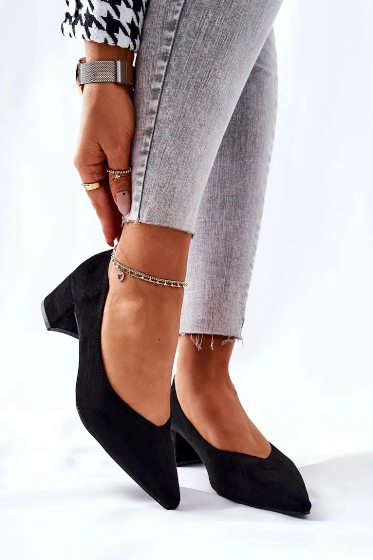 Damskie Boto Zamszowe Czółenka Na Słupku Czarne Rossie