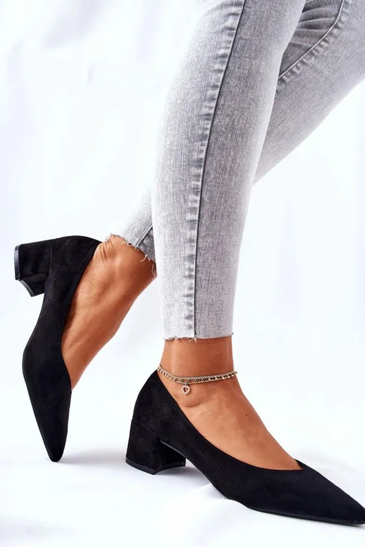 Damskie Boto Zamszowe Czółenka Na Słupku Czarne Rossie