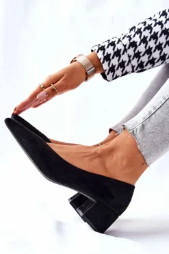 Damskie Boto Zamszowe Czółenka Na Słupku Czarne Rossie