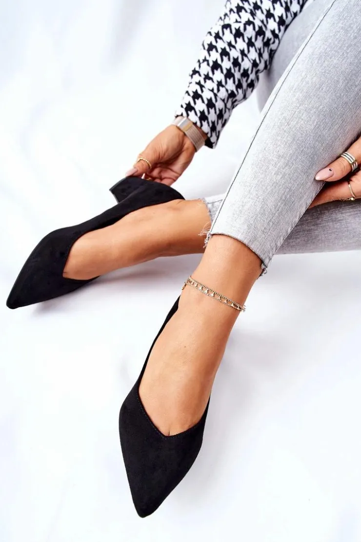 Damskie Boto Zamszowe Czółenka Na Słupku Czarne Rossie