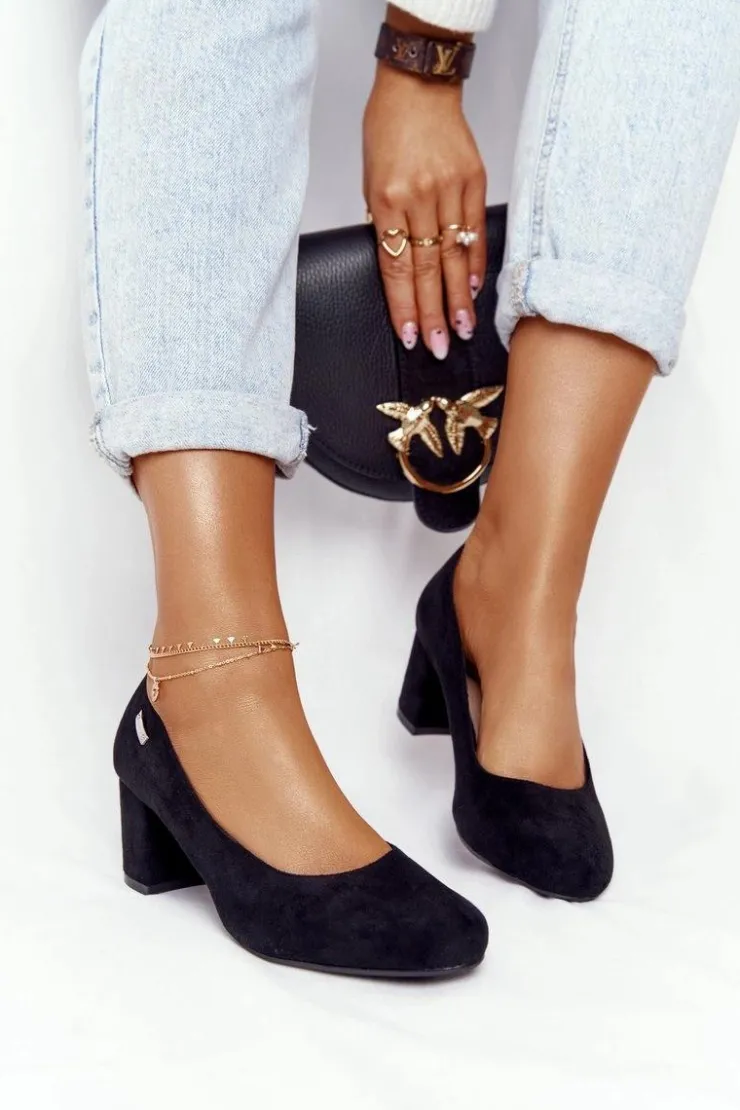 Damskie Buty Sergio Leone Zamszowe Czółenka Na Słupku Sergio Leone PB178 Czarne