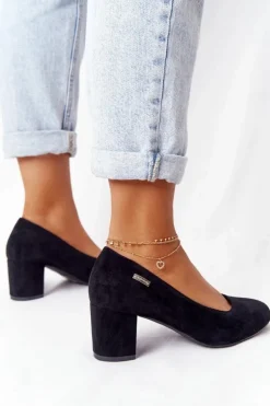 Damskie Buty Sergio Leone Zamszowe Czółenka Na Słupku Sergio Leone PB178 Czarne