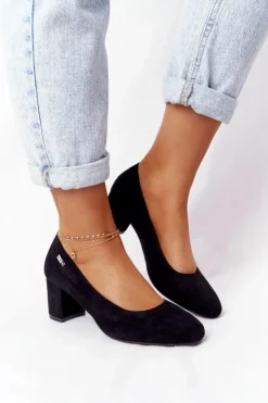 Damskie Buty Sergio Leone Zamszowe Czółenka Na Słupku Sergio Leone PB178 Czarne