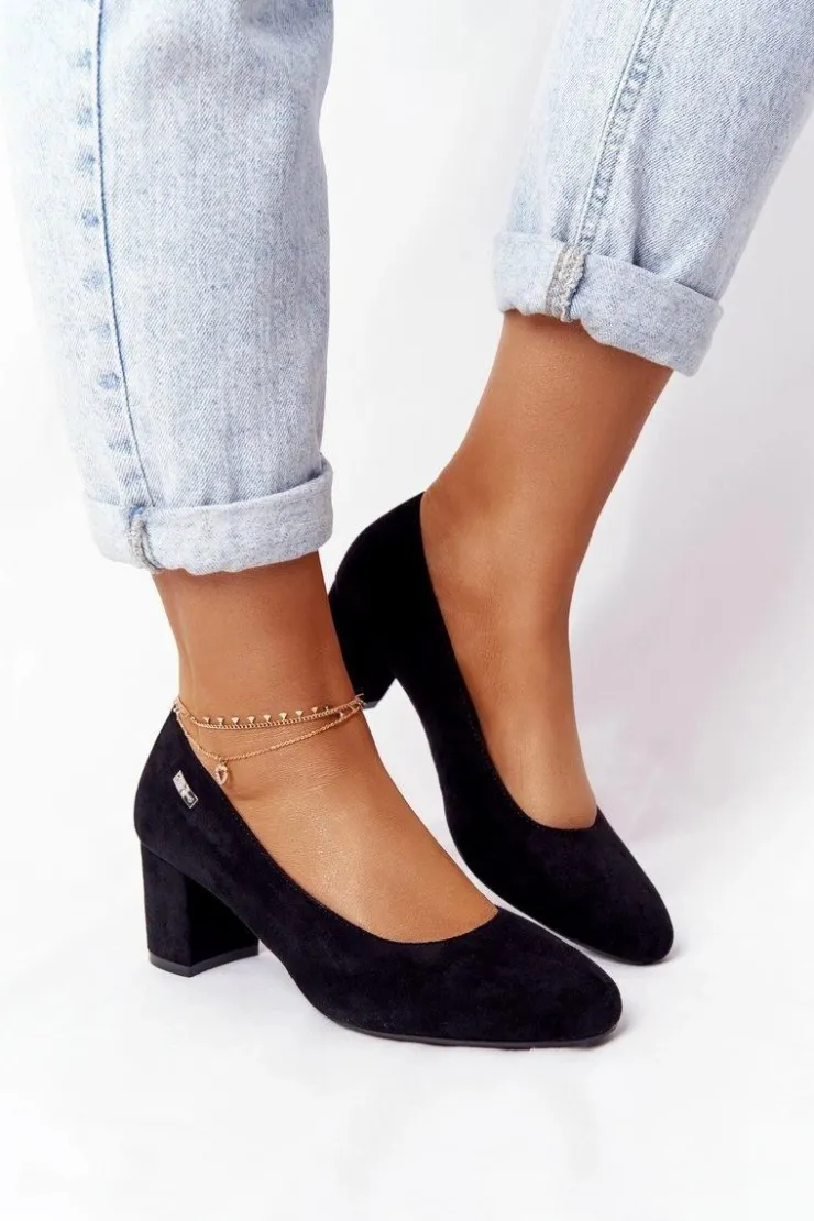 Damskie Buty Sergio Leone Zamszowe Czółenka Na Słupku Sergio Leone PB178 Czarne