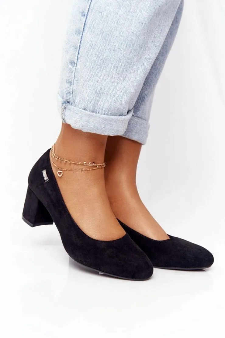 Damskie Buty Sergio Leone Zamszowe Czółenka Na Słupku Sergio Leone PB178 Czarne