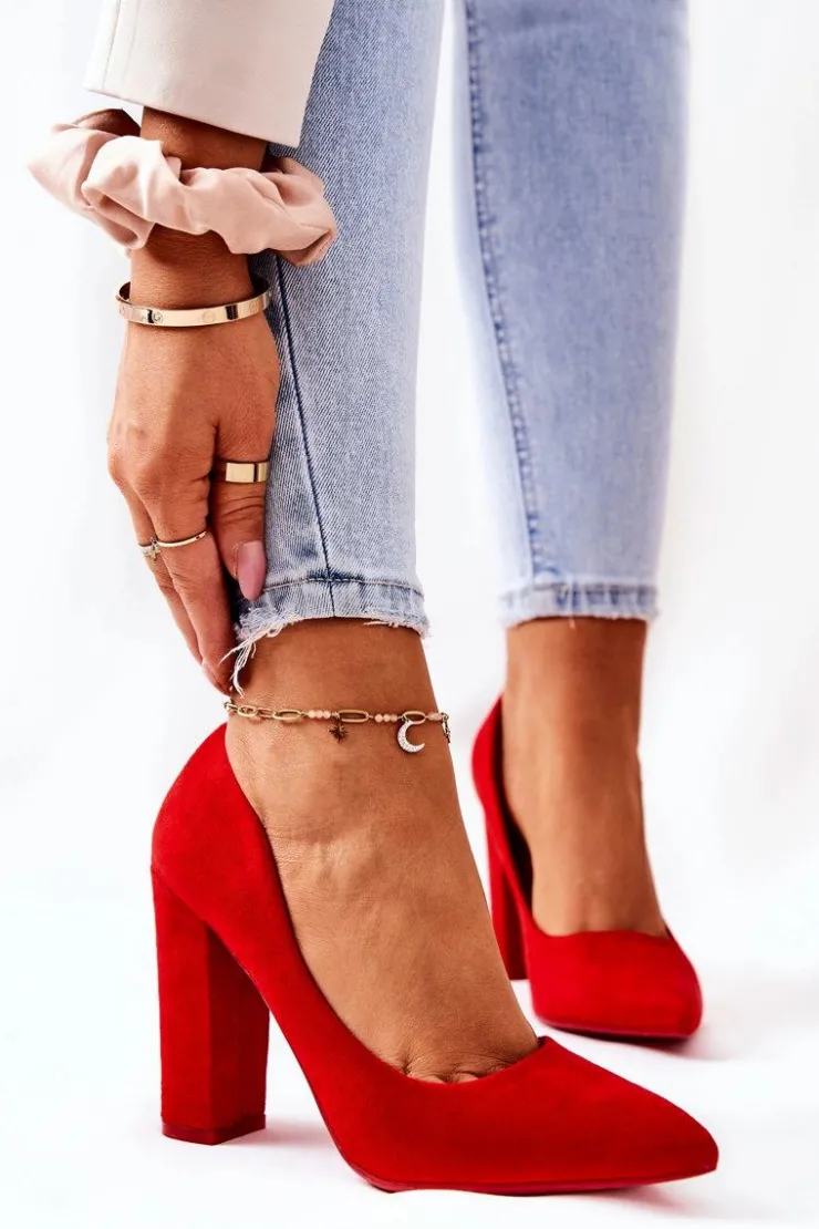 Damskie Boto Zamszowe Czółenka Na Słupku Czerwone Valoris