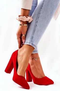 Damskie Boto Zamszowe Czółenka Na Słupku Czerwone Valoris