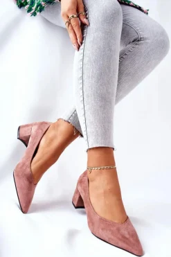 Hot Boto Zamszowe Czółenka Na Słupku Różowe Rossie