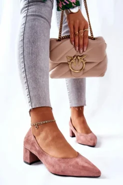 Hot Boto Zamszowe Czółenka Na Słupku Różowe Rossie