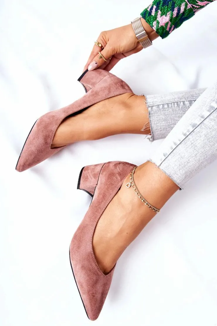 Hot Boto Zamszowe Czółenka Na Słupku Różowe Rossie