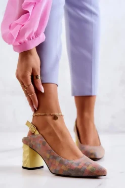 Damskie Maciejka Zamszowe Czółenka Na Słupku 05427-39 Multikolor