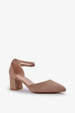 Damskie Boto Zamszowe Czółenka Na Słupku Ciemnobeżowe Promise