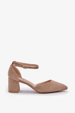 Damskie Boto Zamszowe Czółenka Na Słupku Ciemnobeżowe Promise