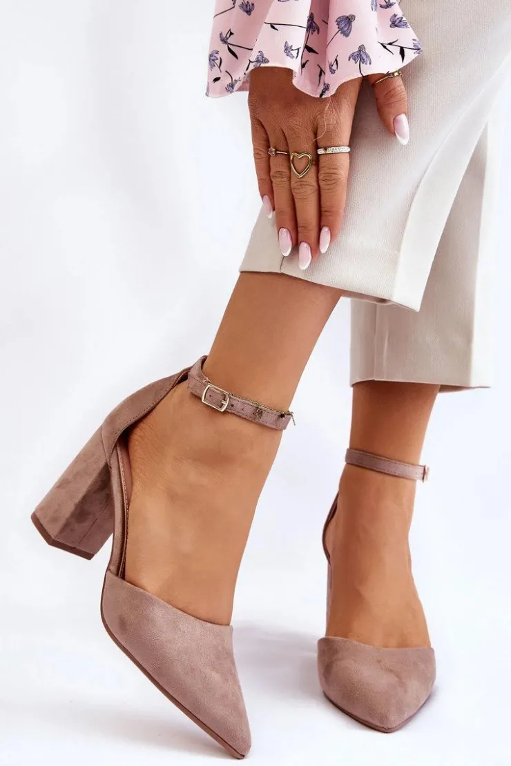 New Boto Zamszowe Czółenka Na Słupku Ciemnobeżowe Lexie