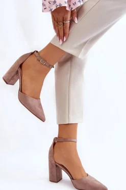 New Boto Zamszowe Czółenka Na Słupku Ciemnobeżowe Lexie