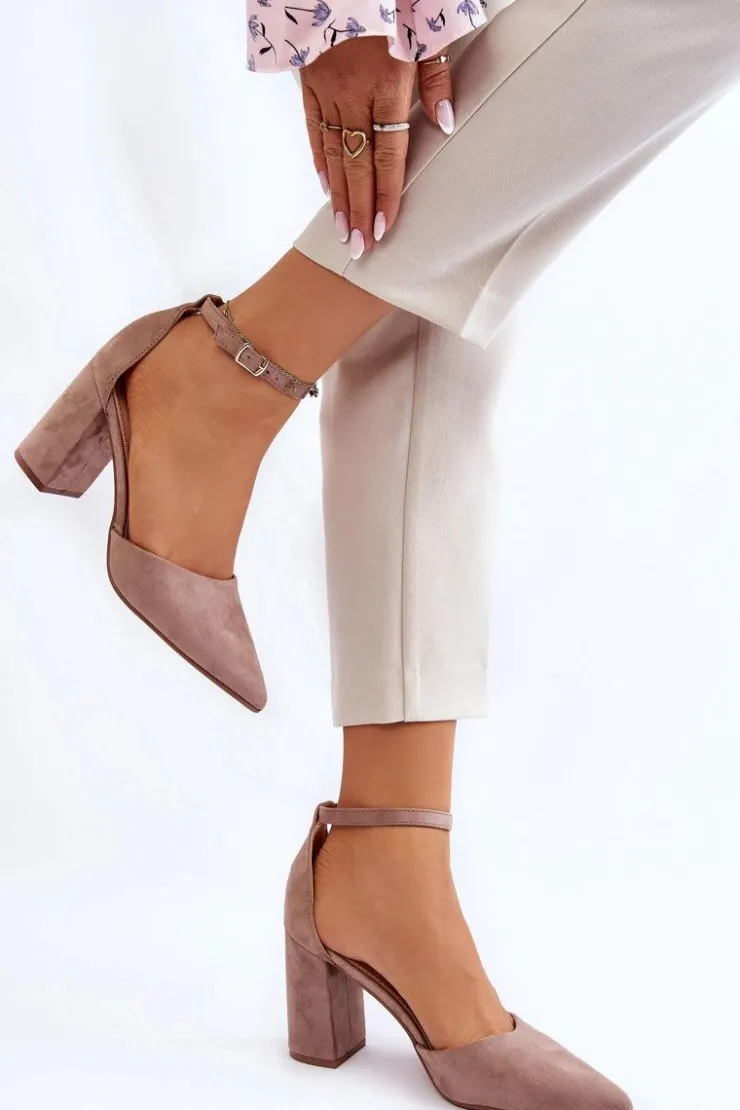 New Boto Zamszowe Czółenka Na Słupku Ciemnobeżowe Lexie