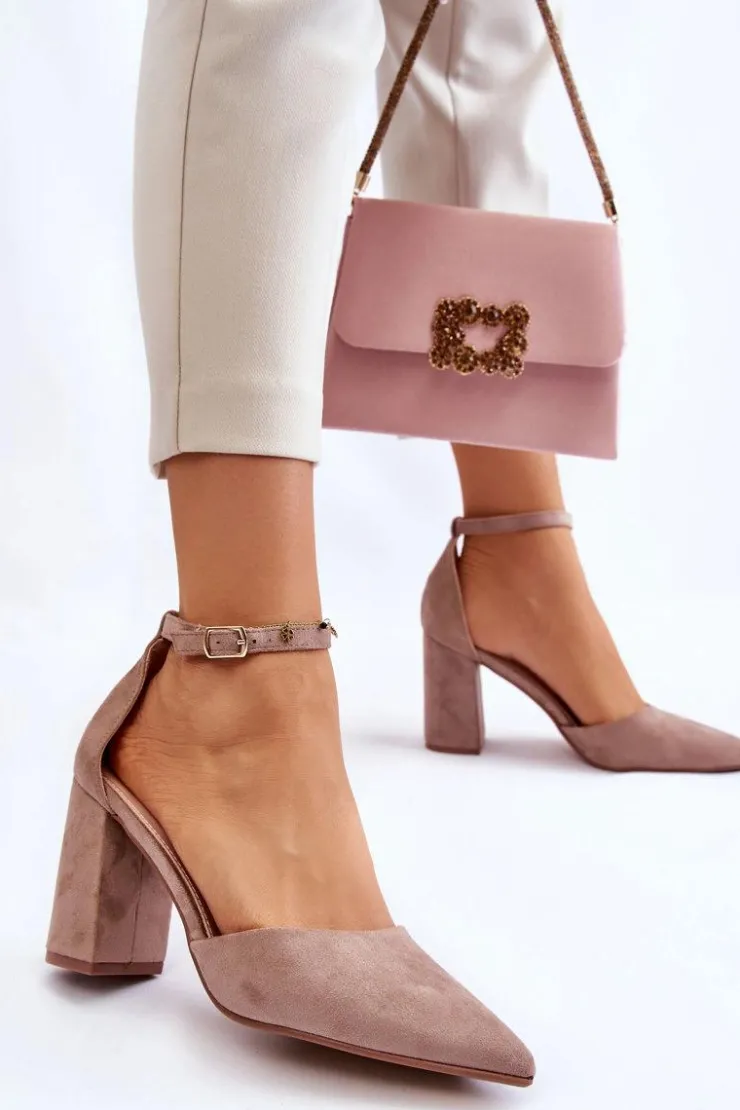 New Boto Zamszowe Czółenka Na Słupku Ciemnobeżowe Lexie