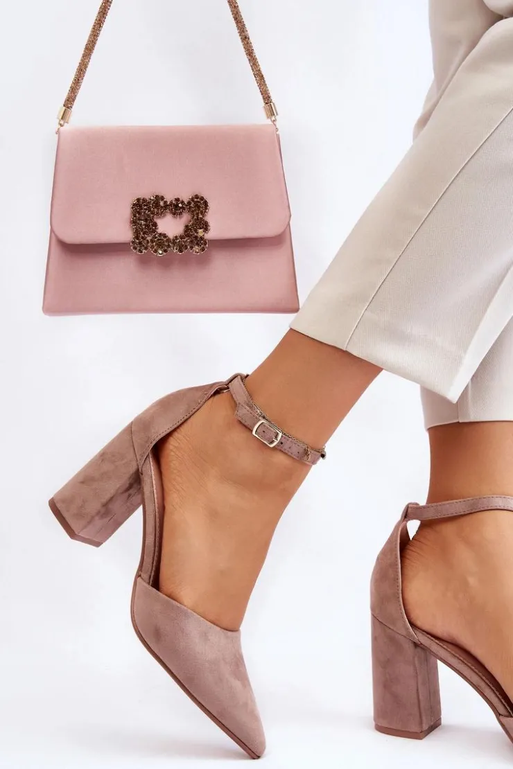 New Boto Zamszowe Czółenka Na Słupku Ciemnobeżowe Lexie