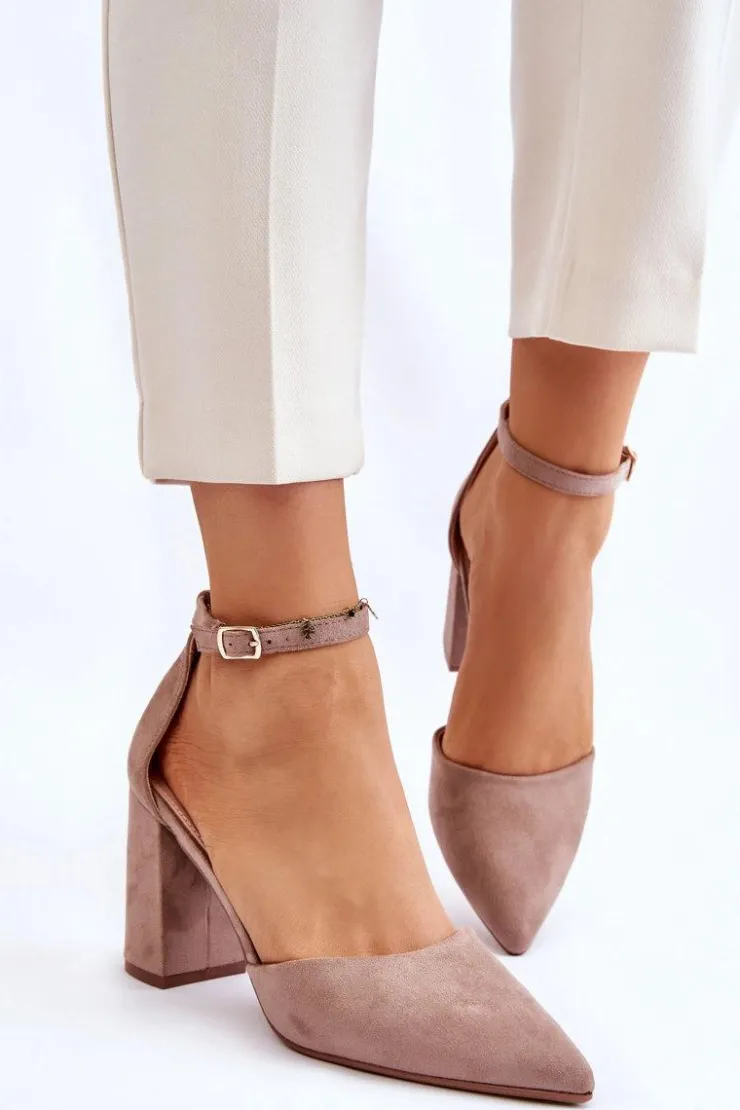 New Boto Zamszowe Czółenka Na Słupku Ciemnobeżowe Lexie